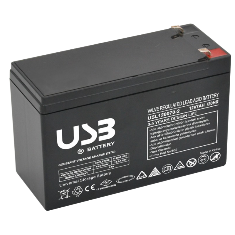 USB 12V 7AH KURU TİP AKÜ  USL120070-2