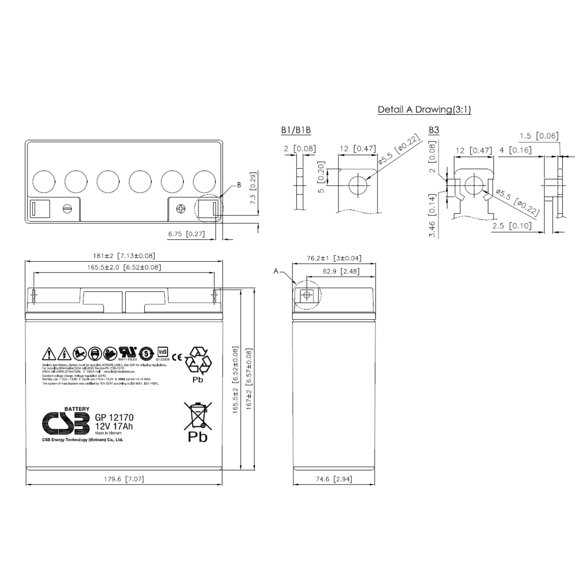 CSB 12V 17AH KURU TİP AKÜ GP12170B1