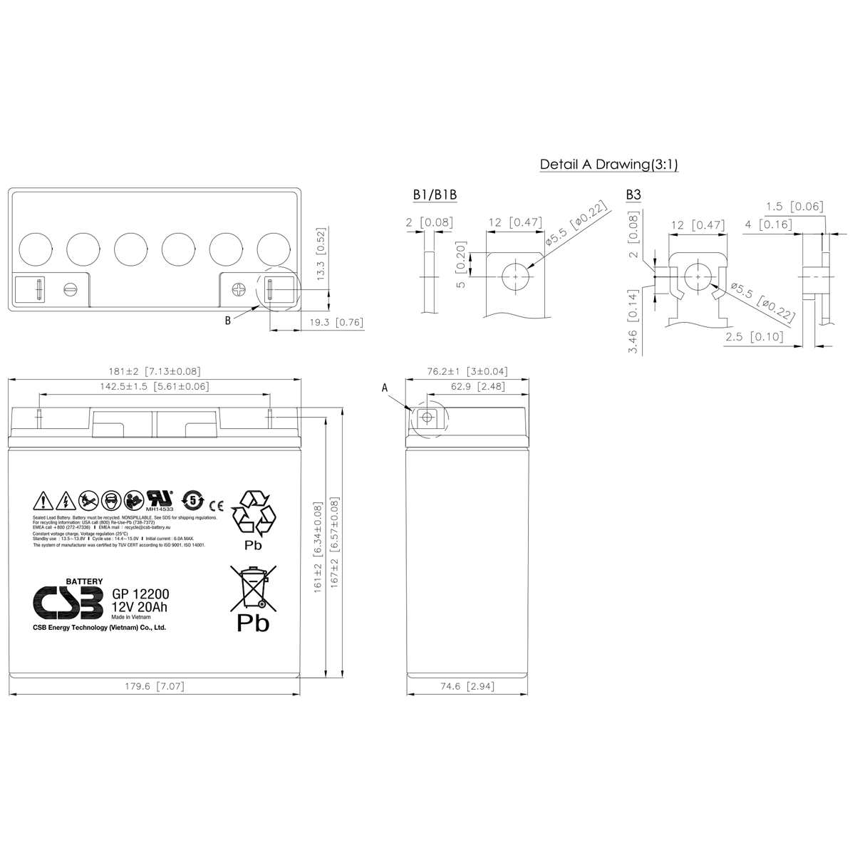 CSB 12V 20AH KURU TİP AKÜ GP12200