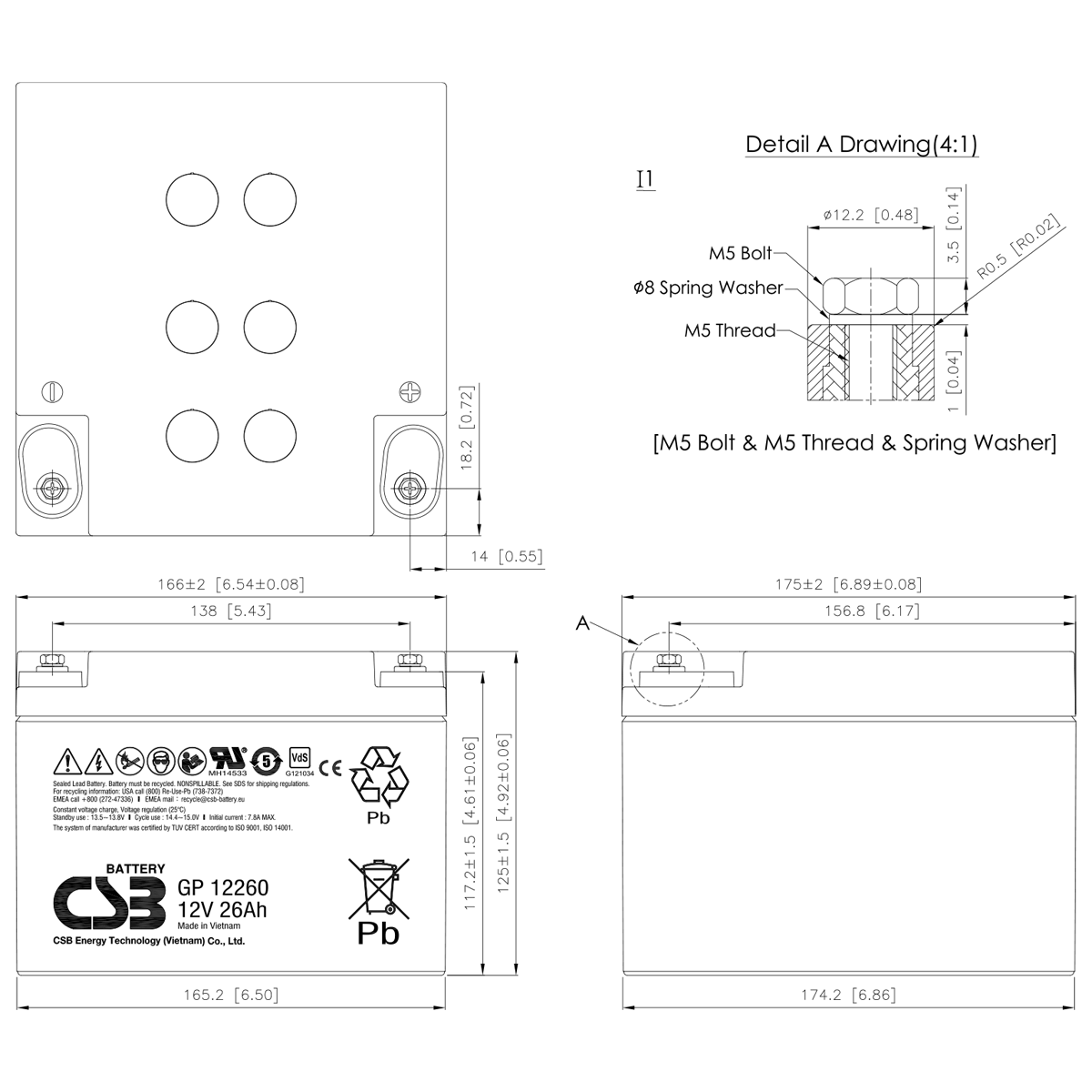 CSB 12V 26AH KURU TİP AKÜ GP12260I