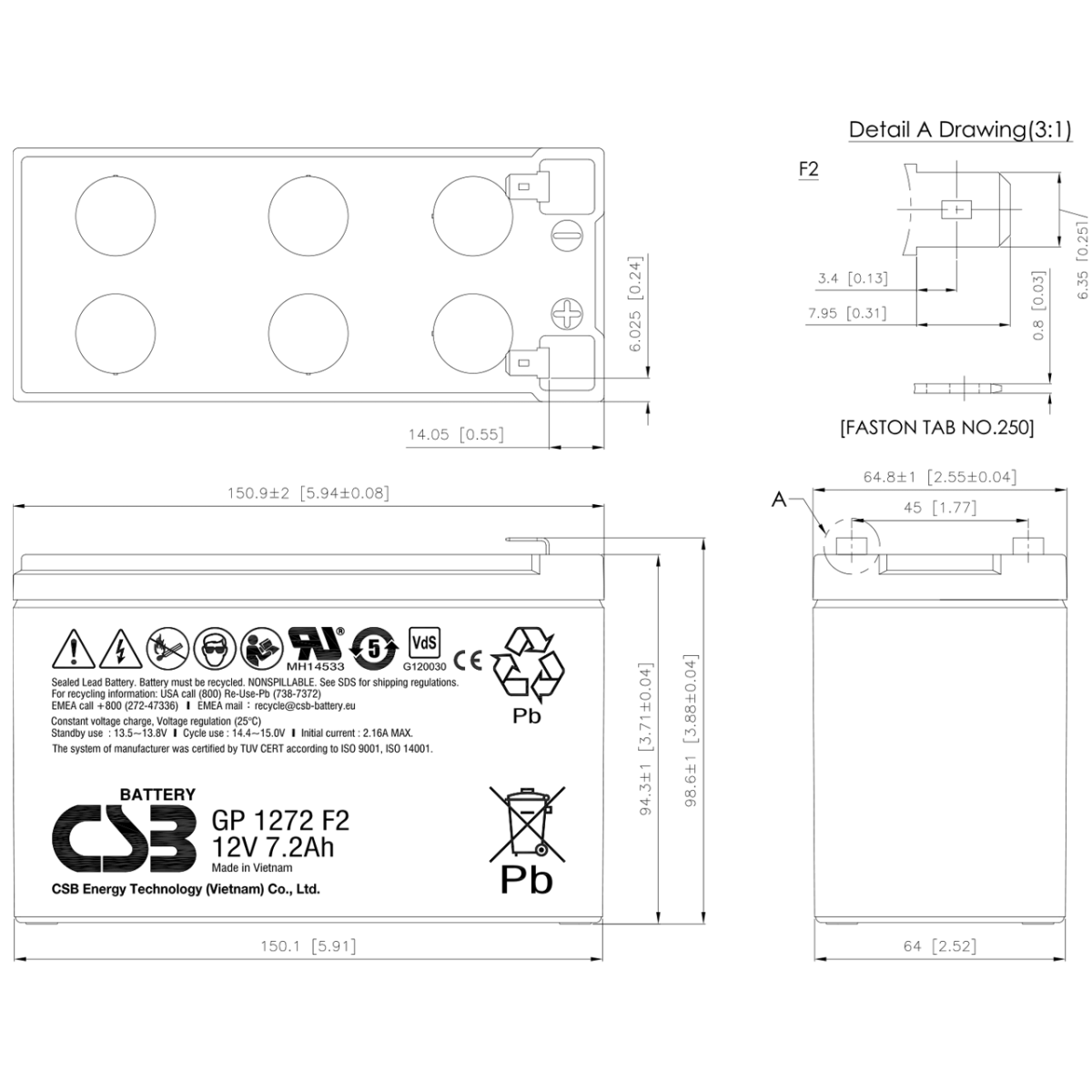 CSB 12V 7AH KURU TİP AKÜ GP1272F2