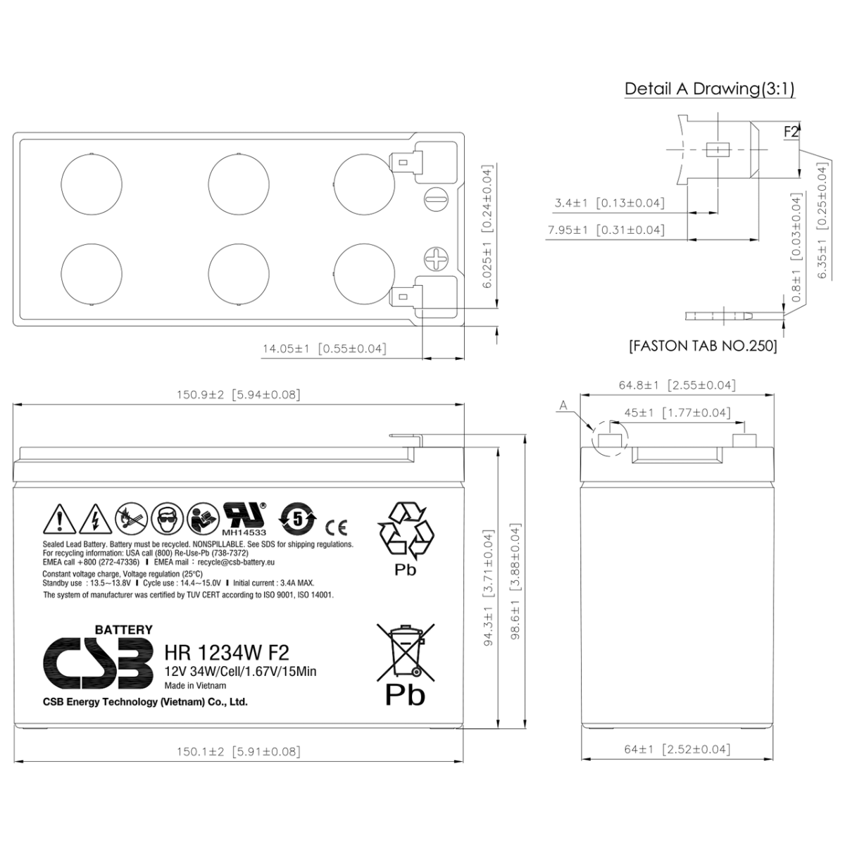 CSB 12V 9AH KURU TİP AKÜ HRL1234WF2