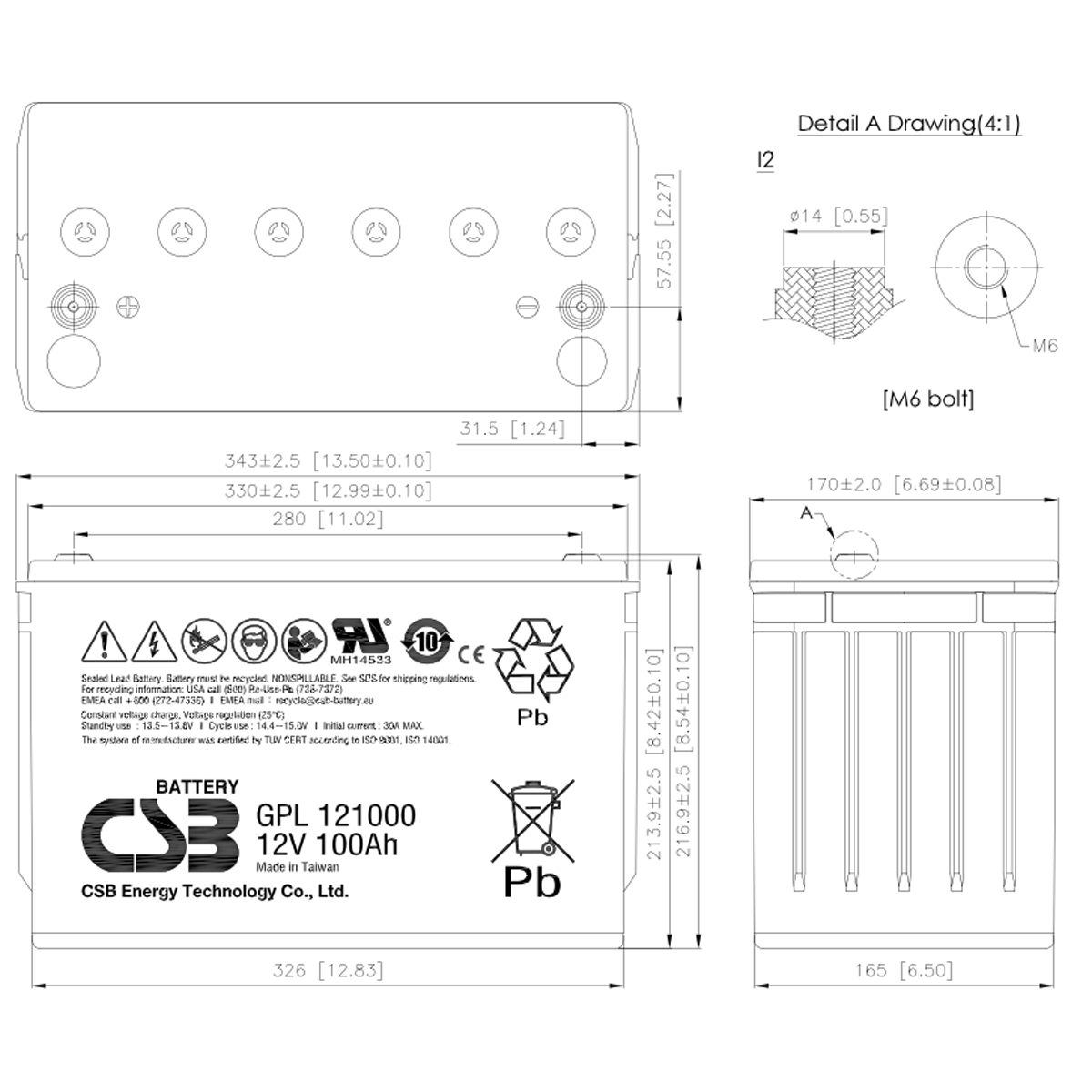 CSB 12V 100AH Kuru Tip Akü  GPL121000