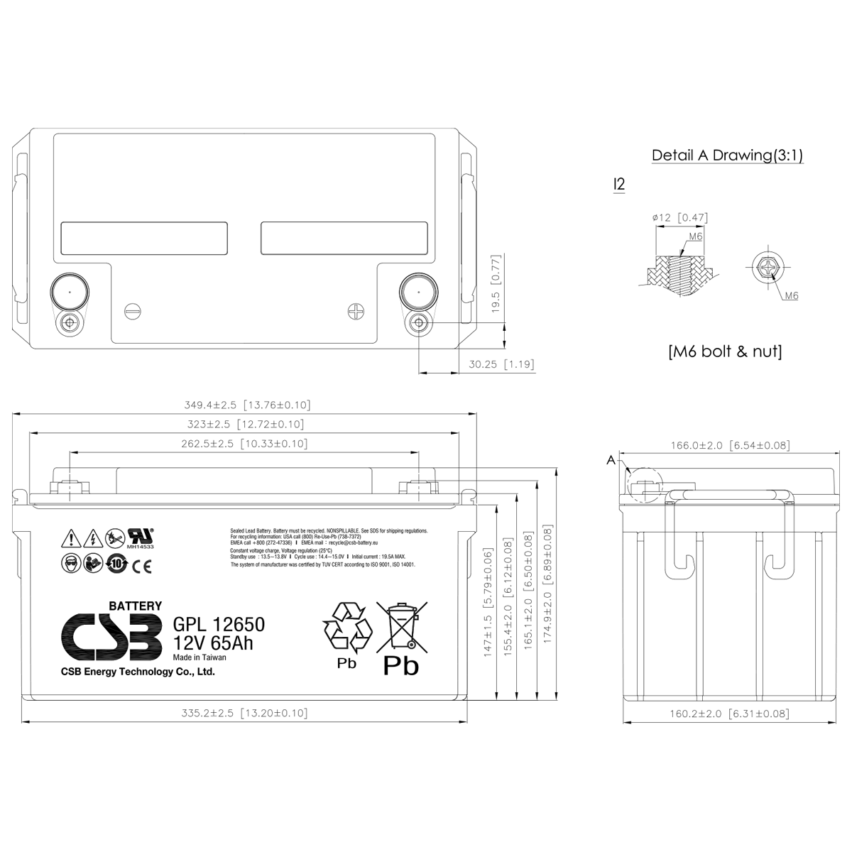CSB 12V 65AH KURU TİP AKÜ  GPL12650